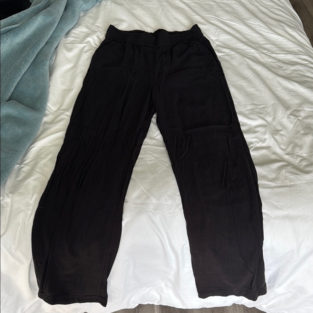 H&M Black Relaxed Fit Linen Blend Pants